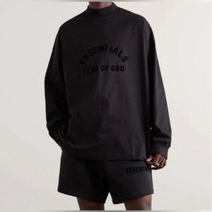 Fear of God Essentials Logo Applique Cotton Mock Neck Long Sleeve Tshirt XS